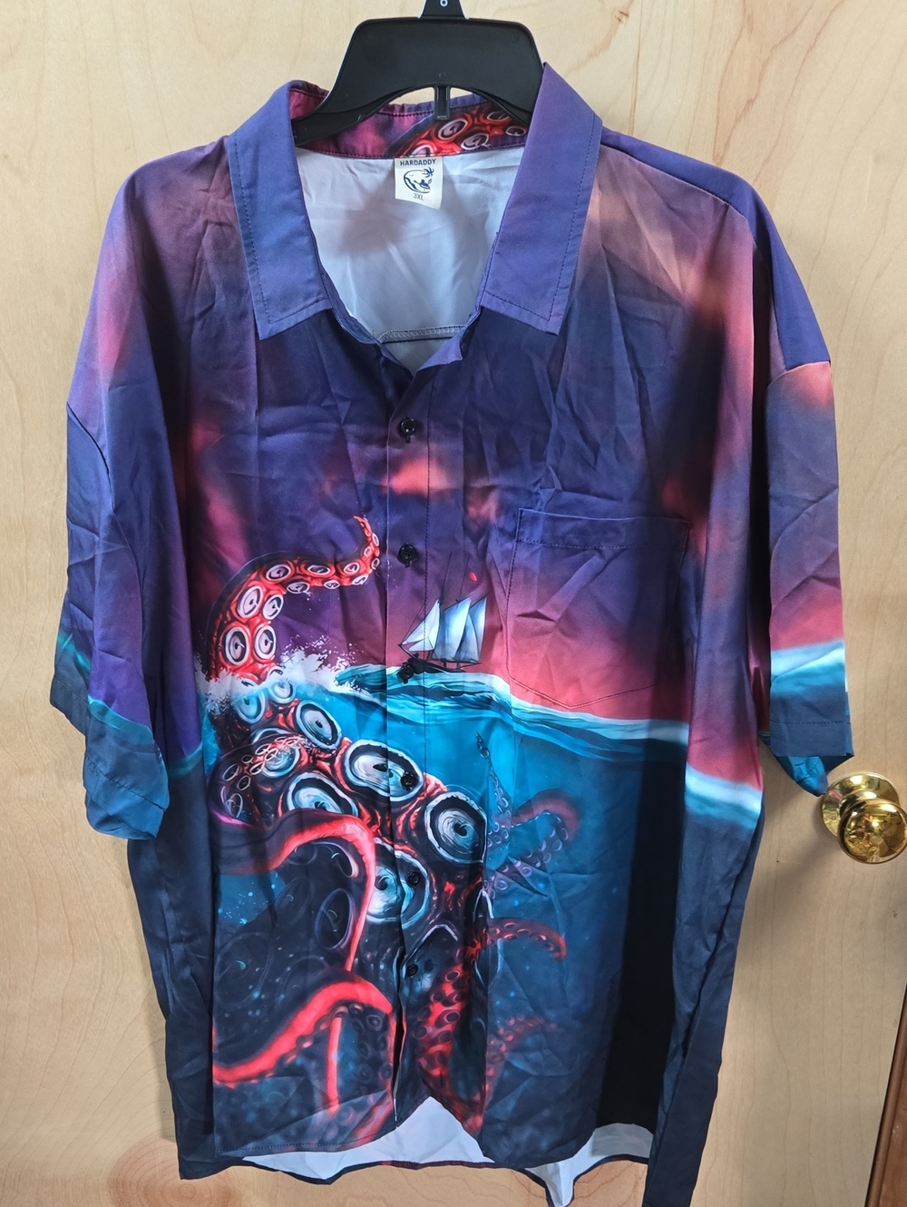 Men's Purple Nautical Octopus Print Button-Up Shirt